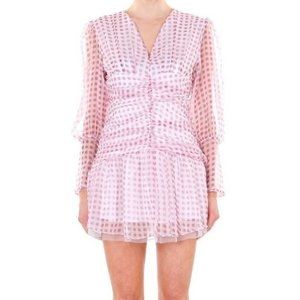 Beulah Style Long Sleeve V-Neck Ruched Gingham Mini Dress Pink Size Large NWT